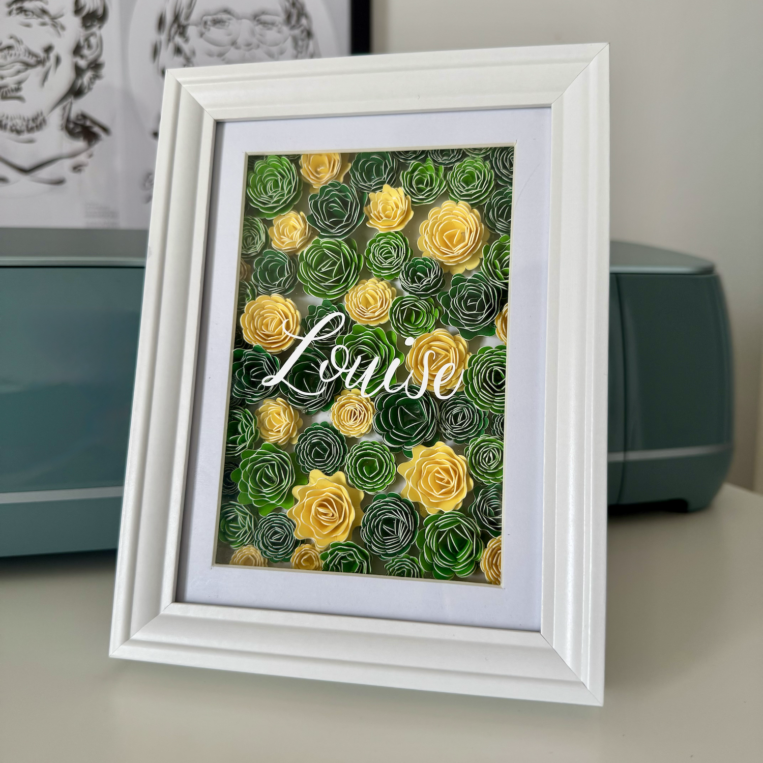 Cadre 3D fleurs en papier fait main Lyon